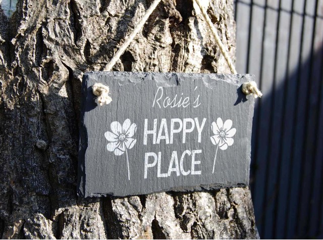 Personalised Happy Place Slate Hanging Sign